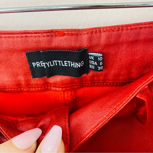 Prettylittle Thing red stretch faux leather mini skirt size US6/UK10 - Picture 8 of 12